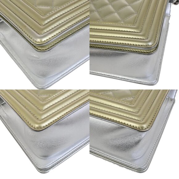 CHANEL CC Boy Bicolor Chain Shoulder Bag Patent Leather GD Silver SHW 385RK882 - Picture 15 of 16